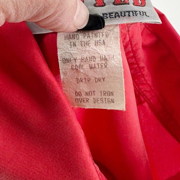 VTG 100% Silk Hand Painted Button Up Shirt Medium Boho Hippie Artsy Southwest - Picture 7 of 7